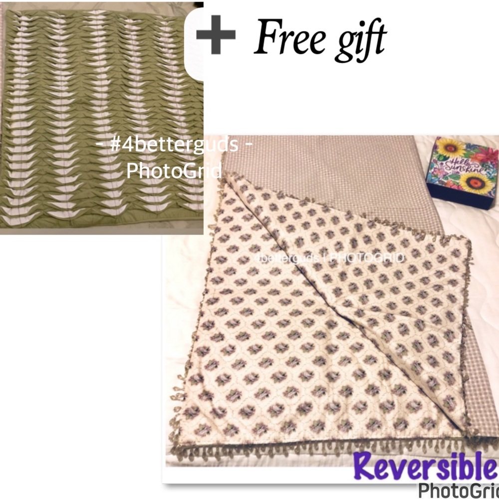 Custom Made Reversible Purple Floral w Dots & Gingham Check Plaid Tablecloth